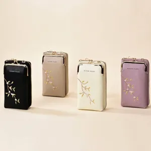 Elegante floral bestickte Mini-Umhängetasche und lange Geldbörse für schicke Damen