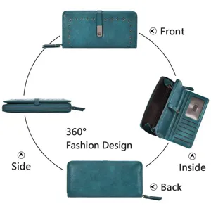 RFID-Schutz Damen Langbörse Reißverschluss Vintage Hohlmuster PU-Leder Geldbeutel Große Kapazität Kartenhalter Clutch Tasche