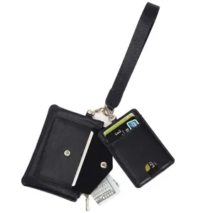2-in-1 schwarzes Kunstleder-Armband-Kartenetui und Mini-Geldbörse zum einfachen Tragen