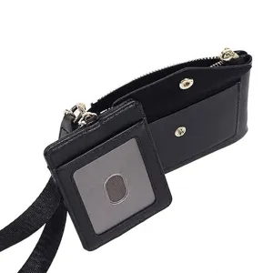 Tragbare 2-in-1 Kartenbrieftasche aus schwarzem Leder mit Minigeldbeutel und ID-Fenster