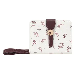 Portefeuille court élégant pour femmes avec imprimé floral Cosmos et dragonne.
