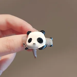Cute panda brooch pin for women, elegant animal enamel rhinestone suit jacket accessory.