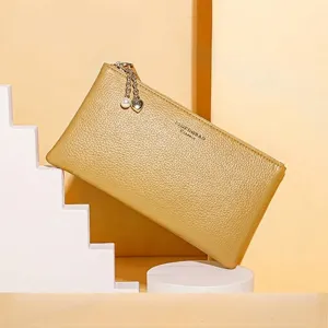 Damen Lange Geldbörse Mode Litschi Maserung PU Leder Handgelenktasche Clutch Mit Herz Perle Anhänger Kartenhalter Organizer Handtasche