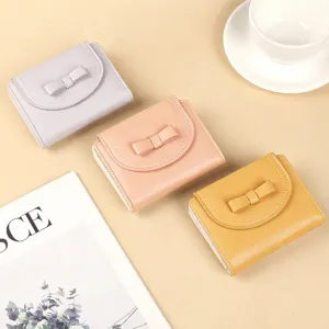 Sweet Bow Knot Women Short Wallet PU Leather Zip Coin Purse Card Holder Fashion Purse Girl Money Bag Small Wallet