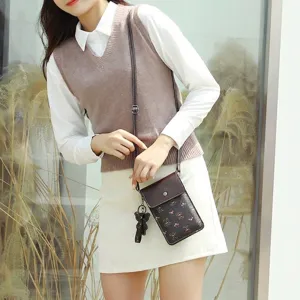 Mini sac à bandoulière pour téléphone avec motif d'ours mignon et porte-clés