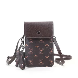 Petit sac à bandoulière pour téléphone avec motif d'ours et breloque