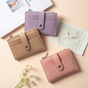 Porte-cartes élégants pour femmes avec texture tressée, plusieurs coloris et zip