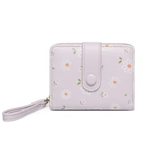 Petit portefeuille lavande pour femmes avec imprimé floral de marguerites blanches