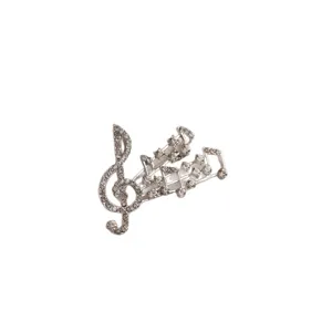 Elegant silver musical note brooch with sparkling rhinestones for women's jewelry collection