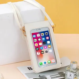 Petit sac bandoulière blanc avec une fenêtre tactile transparente pour téléphone