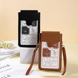 Sac de Téléphone à Écran Tactile Imprimé Chien de Dessin Animé pour Femmes Mignon PVC Mini Sac Bandoulière Petite Épaule