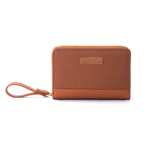 Portefeuille classique en cuir PU marron pour femme avec dragonne et de nombreux rangements