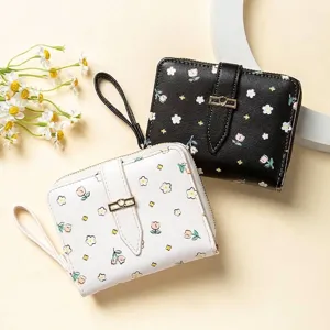Elegante Damen-Geldbörse mit Blumenmuster, Reißverschluss und praktischer Handschlaufe