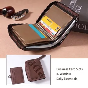 Portefeuille court pour homme marron multifonction avec fentes pour cartes et zip