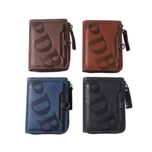 Portefeuille court en similicuir pour hommes avec fentes pour cartes et poche zippée, 4 couleurs