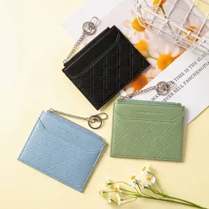 Minimalist slim diamond quilted card holder and zip coin purse for women in pastel colors