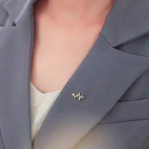 Elegant heart ECG brooch crystal lapel pin for women stylish garment accessory detail shot