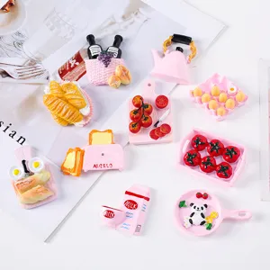 Variety of miniature resin food and kitchen charms for DIY craft and phone case decor.