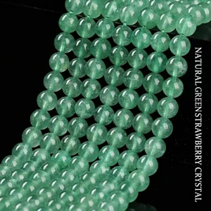 Natural Green Strawberry Quartz Loose Beads Smooth Round Crystal Quartz Strand Beads For Handmade Jewelry Making DIY Crafts Finding