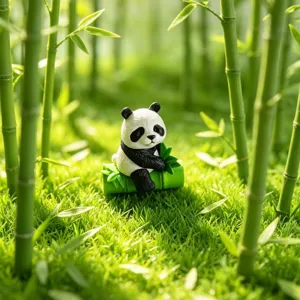 Cute panda PVC figurine detail showing miniature design for succulent potted plant decor landscape.