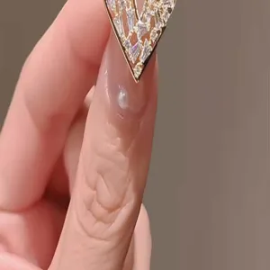 V-shaped crystal rhinestone metal jewelry accessory detail view for stylish chic women decor