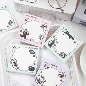 Set di note adesive gatto cartone animato, blocchetto appunti colorato, carta strappabile portatile.