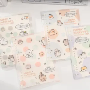 Joli cahier à anneaux B5 avec motif de chat mignon, feuilles amovibles pour étudiants.