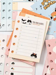Cute cat loose leaf notebook refill set, todo list planner paper, portable stationery notes.