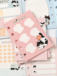 Detailed view of cute cat M5 loose leaf planner refill paper set, aesthetic stationery inserts.