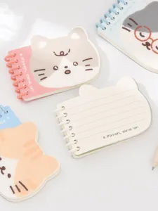 Lindo cuaderno espiral gato de dibujos animados, mini bloc de bolsillo portátil papelería.