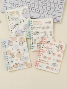 Cute cartoon animal spiral notebook, A6 pocket memo pad and student daily journal diary.