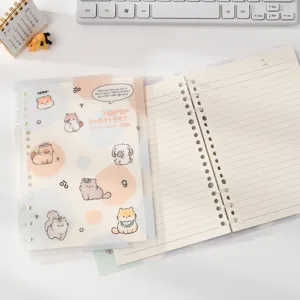 Joli cahier à anneaux B5 avec illustration de chat mignon et pages lignées pour notes.