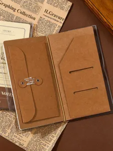Detailed view of TN travel journal kraft paper cover organizer with card slots and elastic band.