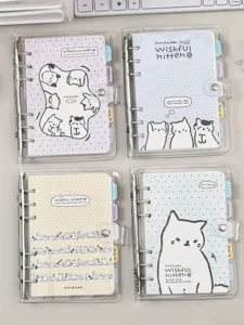 Quatre cahiers à feuilles mobiles A5 avec couvertures transparentes et chats mignons