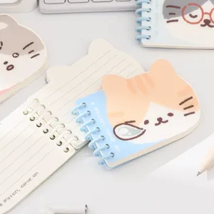 Lindo cuaderno de espiral de bolsillo con forma de gato papelería portátil para estudiantes