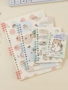 Cute cat spiral notebook set, mini pocket memo pad and student diary book for daily use.
