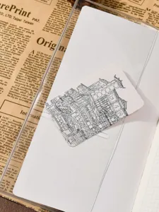 Clear PVC insert pouch with vintage architectural illustration card for TN travel journal.
