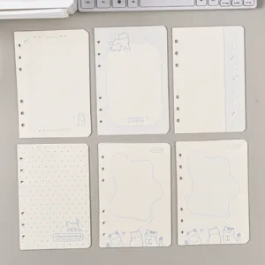 Lot de pages de recharge pour carnet A5 avec mignonnes illustrations de chats bleus