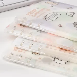 Joli carnet à anneaux B5 translucide avec couverture souple et joli design de dessin animé.