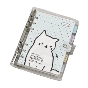 Classeur A5 transparent en PVC avec motif de chat mignon et anneaux métalliques