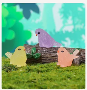 Mini luminous resin bird figurines for potted plant decoration desktop landscape details