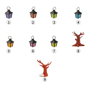 Retro mini lantern and tree trunk hanging pendants, creative luminous keychains and charms.