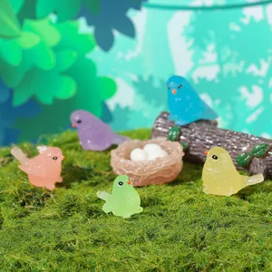 Luminous miniature bird figurines for micro landscape fairy garden potted decoration.