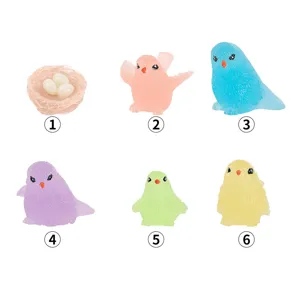 Luminous resin mini bird figurines set, cute fairy garden micro landscape bonsai decor.