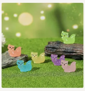 Mini luminous fox figurine, colorful resin miniature for DIY micro landscape decor.