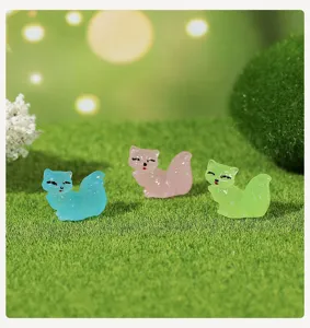 Luminous cute fox figurine detail, micro-landscape DIY miniature resin ornament accessory.