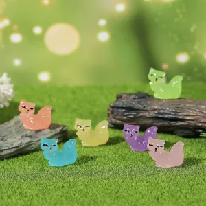 Luminous cute little fox figurines mini resin micro landscape DIY decorative accessories.