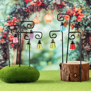 Luminous Mini Lantern Micro Landscape Ornament Resin Potted Plant DIY Decoration Garden Accessory With Iron Hook