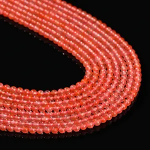 Perles rondes en agate rouge cerise naturelle translucide pour la création de bijoux