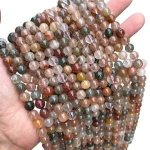 Natural red and green rutilated quartz loose beads strands for DIY jewelry making